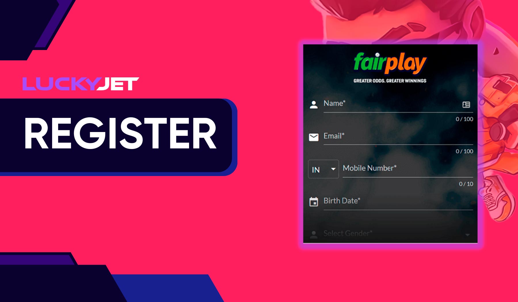 To play Lucky Jet, you need to complete a quick registration on the Fairplay platform