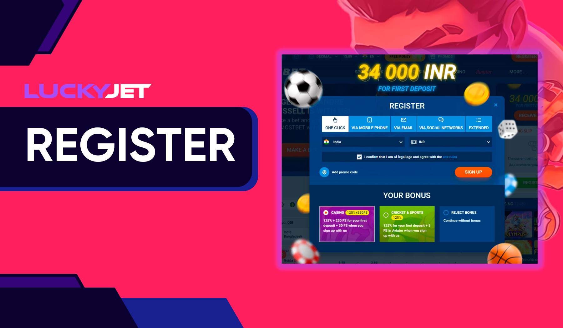To play Lucky Jet, you need to complete a quick registration on the Mostbet